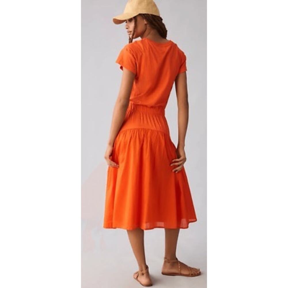 Nation LTD Azalia Midi Dress Orange Pima Cotton Short Sleeve XS - Picture 3 of 15